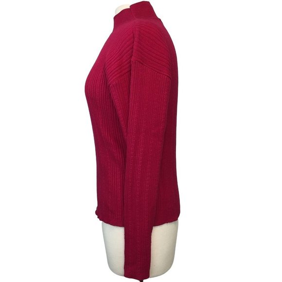 Vintage L.C.B.B. LTD. Sweater Medium Made in USA Cable Knit Faux Turtleneck Red - Picture 2 of 6